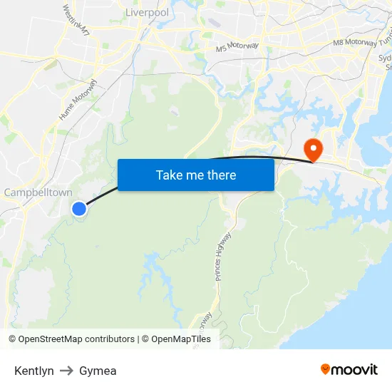 Kentlyn to Gymea map