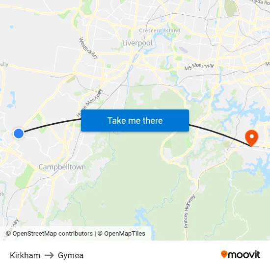 Kirkham to Gymea map