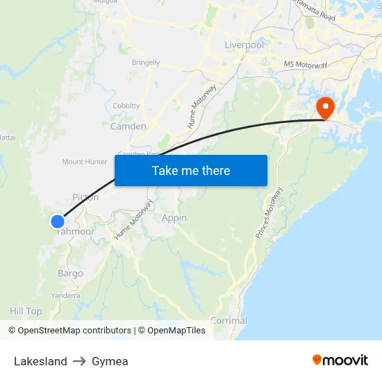 Lakesland to Gymea map