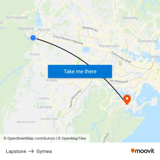 Lapstone to Gymea map