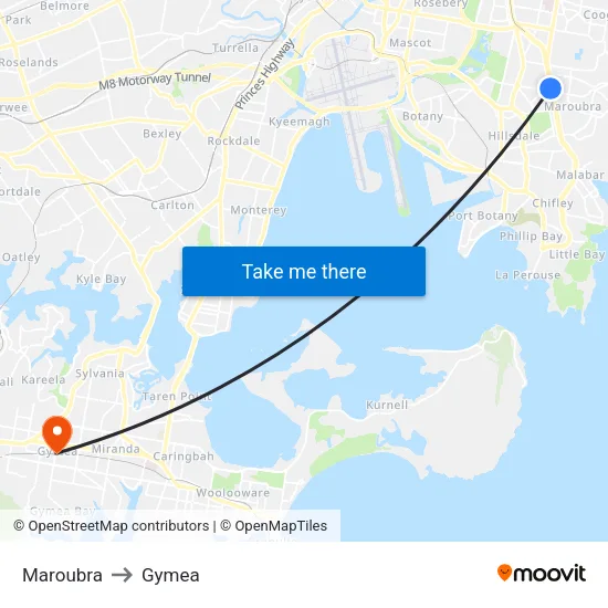 Maroubra to Gymea map
