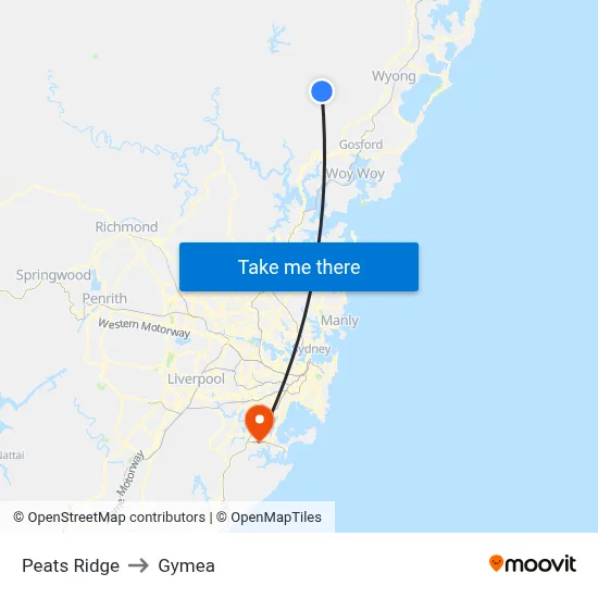 Peats Ridge to Gymea map