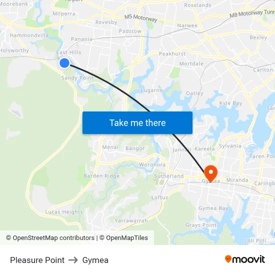 Pleasure Point to Gymea map