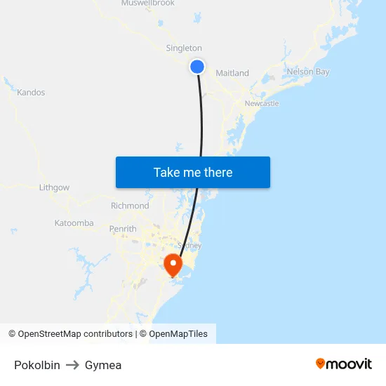Pokolbin to Gymea map