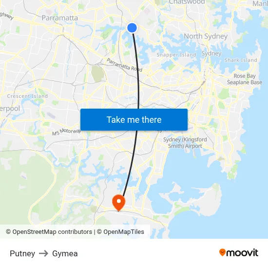 Putney to Gymea map