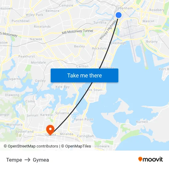 Tempe to Gymea map