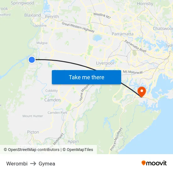 Werombi to Gymea map