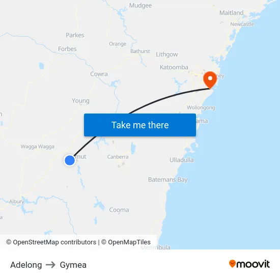 Adelong to Gymea map