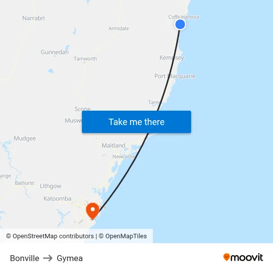 Bonville to Gymea map