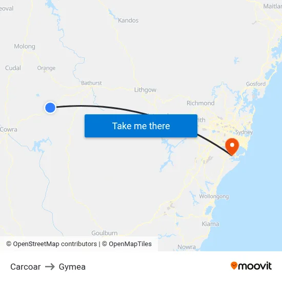 Carcoar to Gymea map