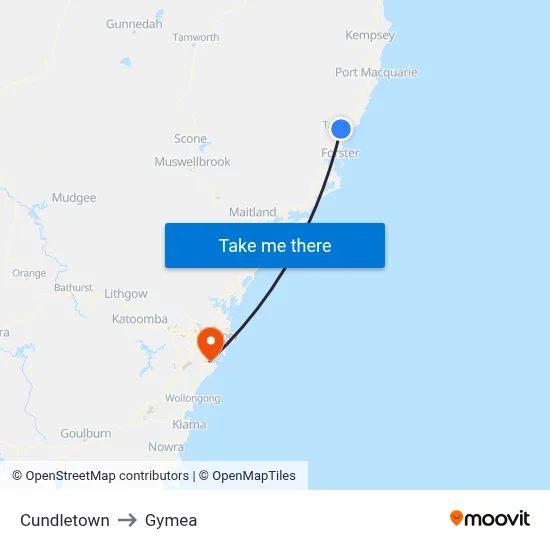 Cundletown to Gymea map