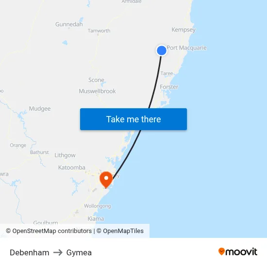 Debenham to Gymea map