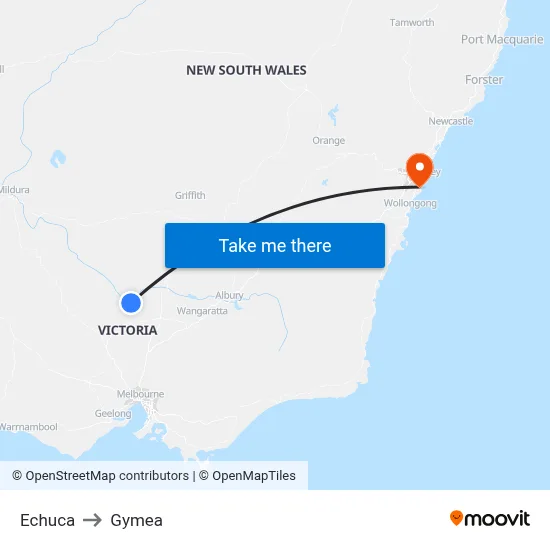 Echuca to Gymea map