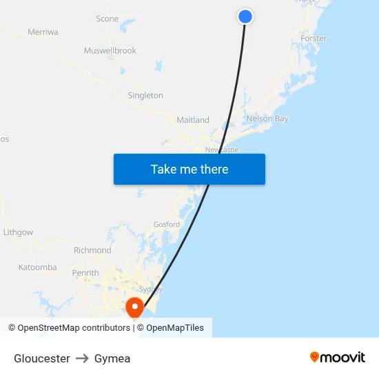Gloucester to Gymea map