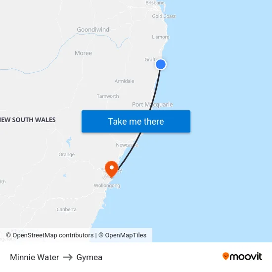 Minnie Water to Gymea map