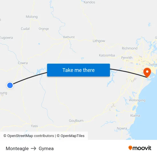 Monteagle to Gymea map