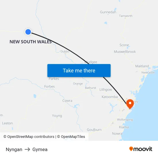 Nyngan to Gymea map