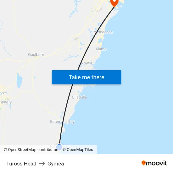 Tuross Head to Gymea map