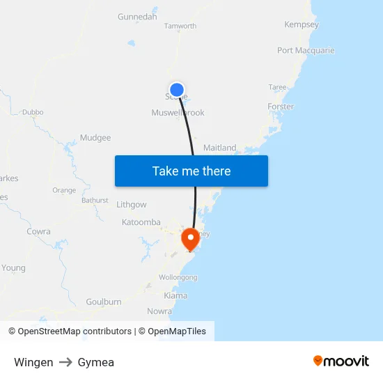 Wingen to Gymea map