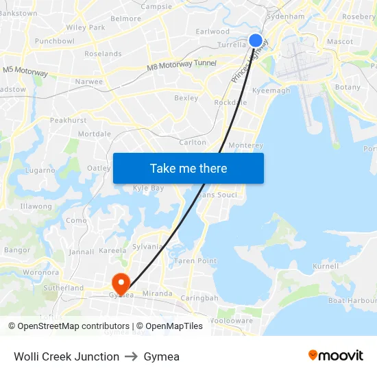 Wolli Creek Junction to Gymea map