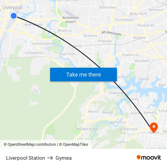 Liverpool Station to Gymea map