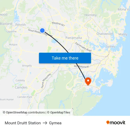 Mount Druitt Station to Gymea map