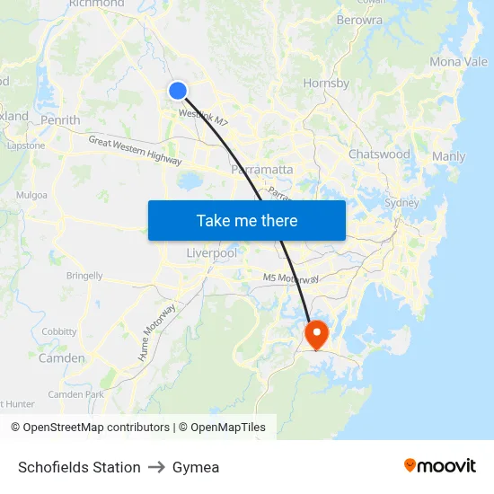 Schofields Station to Gymea map