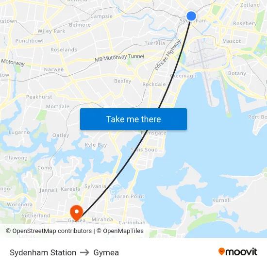 Sydenham Station to Gymea map