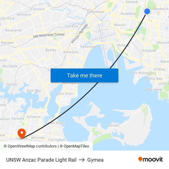 UNSW Anzac Parade Light Rail to Gymea map