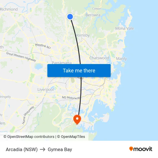 Arcadia (NSW) to Gymea Bay map