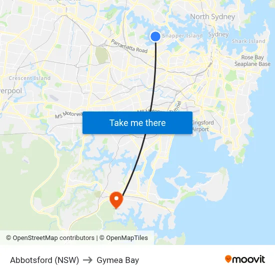 Abbotsford (NSW) to Gymea Bay map