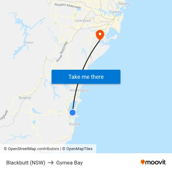 Blackbutt (NSW) to Gymea Bay map
