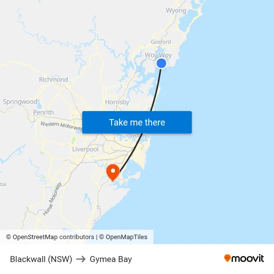 Blackwall (NSW) to Gymea Bay map
