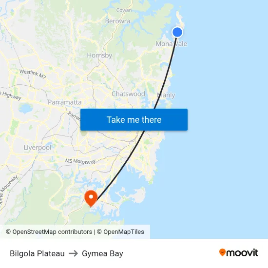 Bilgola Plateau to Gymea Bay map
