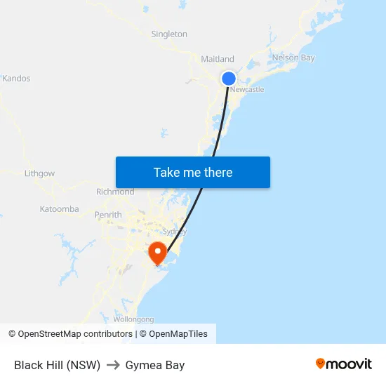 Black Hill (NSW) to Gymea Bay map
