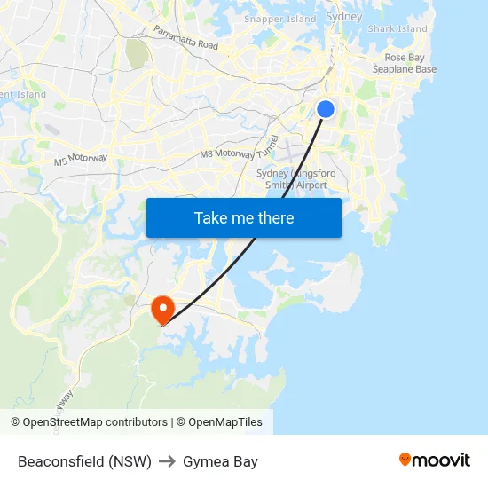 Beaconsfield (NSW) to Gymea Bay map