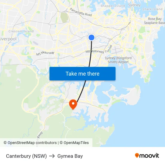 Canterbury (NSW) to Gymea Bay map