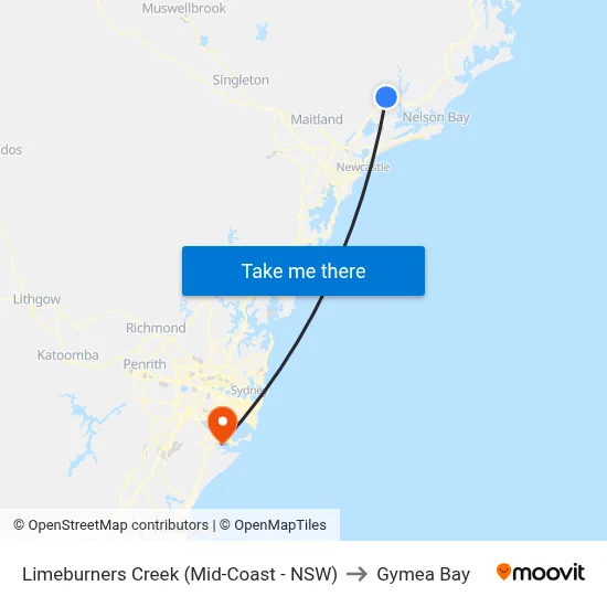 Limeburners Creek (Mid-Coast - NSW) to Gymea Bay map