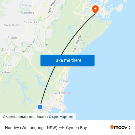 Huntley (Wollongong - NSW) to Gymea Bay map