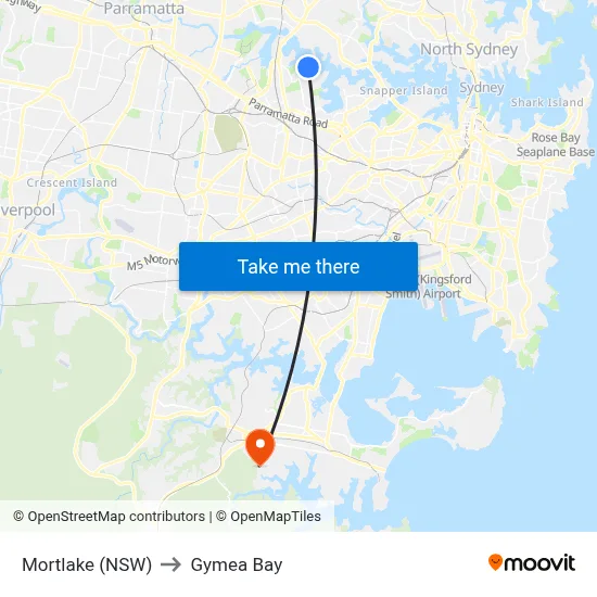 Mortlake (NSW) to Gymea Bay map