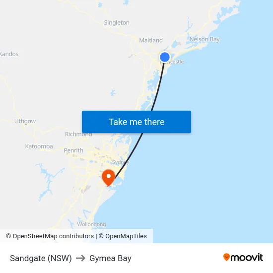 Sandgate (NSW) to Gymea Bay map