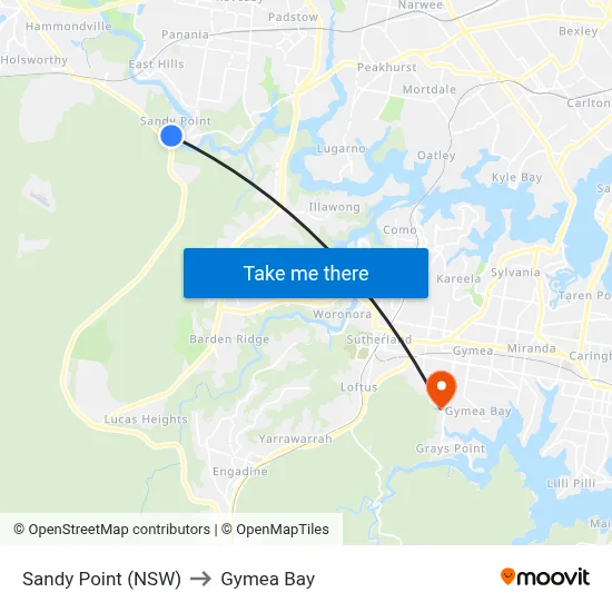 Sandy Point (NSW) to Gymea Bay map
