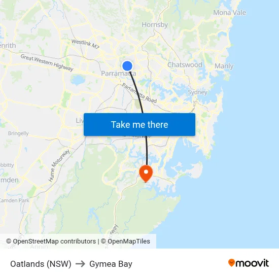 Oatlands (NSW) to Gymea Bay map
