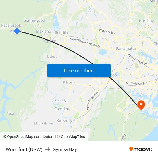 Woodford (NSW) to Gymea Bay map
