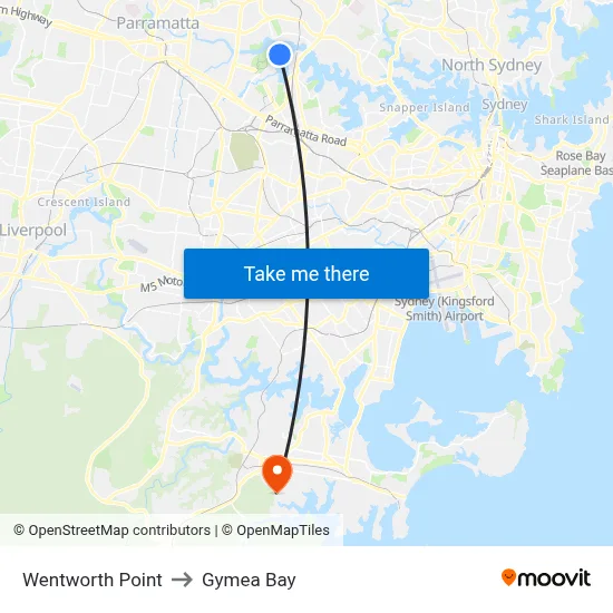 Wentworth Point to Gymea Bay map