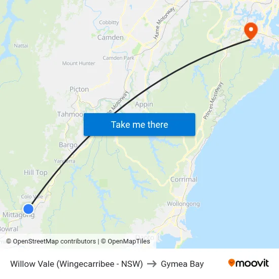 Willow Vale (Wingecarribee - NSW) to Gymea Bay map