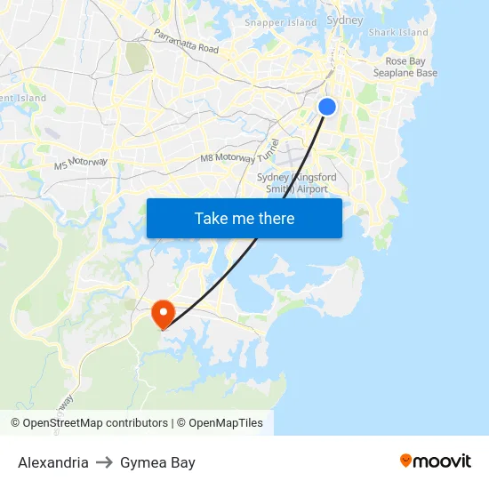 Alexandria to Gymea Bay map