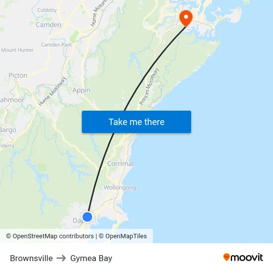 Brownsville to Gymea Bay map