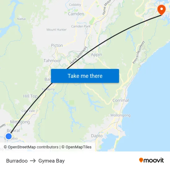 Burradoo to Gymea Bay map