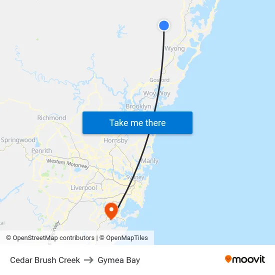 Cedar Brush Creek to Gymea Bay map